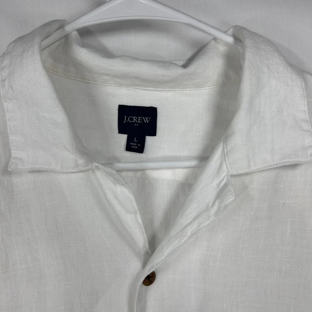 J.Crew White Short Sleeve Linen Camp Collar Button Down Shirt – Size Large (L)